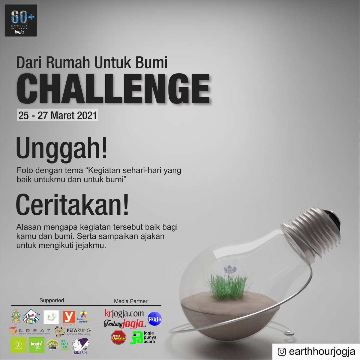 area_jogja's tweet photo. Dalam rangka merayakan SWITCH OFF 2021, @EHjogja menantang kalian untuk ikut dalam "Dari Rumah Untuk Bumi Challenge" dan tunjukkan aksi komitmen terhadap bumi dimulai dari rumah.

Klik 👉 https://t.co/Yk7kC5Vi1p https://t.co/1WyjVFeq1n