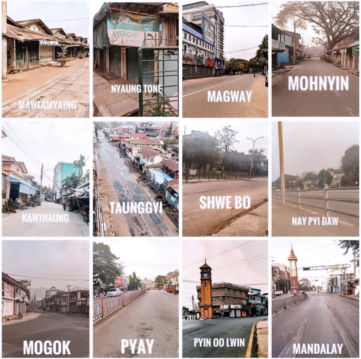 ccpanda5's tweet photo. @MayWongCNA #SilentStrike in every city of  #Myanmar. Our country our rules! We choose when we go out and when we stay in. We don’t listen to dictators! #WhatsHappeningInMyanmar @freya_cole @poppymcp @shafiur @TostevinM @nslwin @RapporteurUn @cape_diamond  @AllianceMilkTea @Milktea_Myanmar https://t.co/7EKudAzYSW