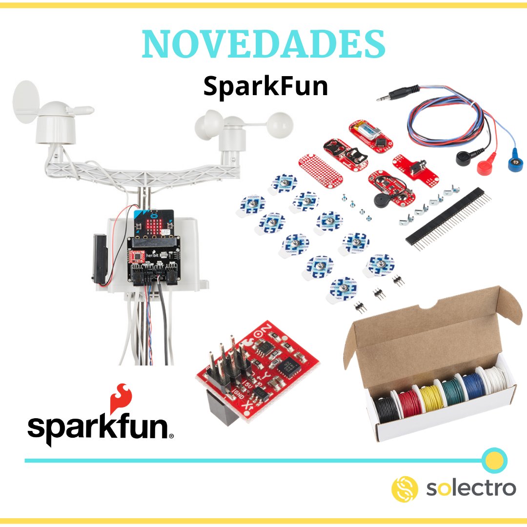 solectroshop's tweet photo. Nuevos productos @sparkfun :
➡️Caja dispensadora de cable de conexión(flexible/rígido, 22 AWG)
➡️SparkFun micro:climate kit para micro:bit : estación meteorológica
➡️#MyoWare Muscle Sensor Development Kit - Kit sensor muscular
➡️#RedBot Sensor - #Acelerómetro
#SparkFun #microbit https://t.co/5tdvKFbhur