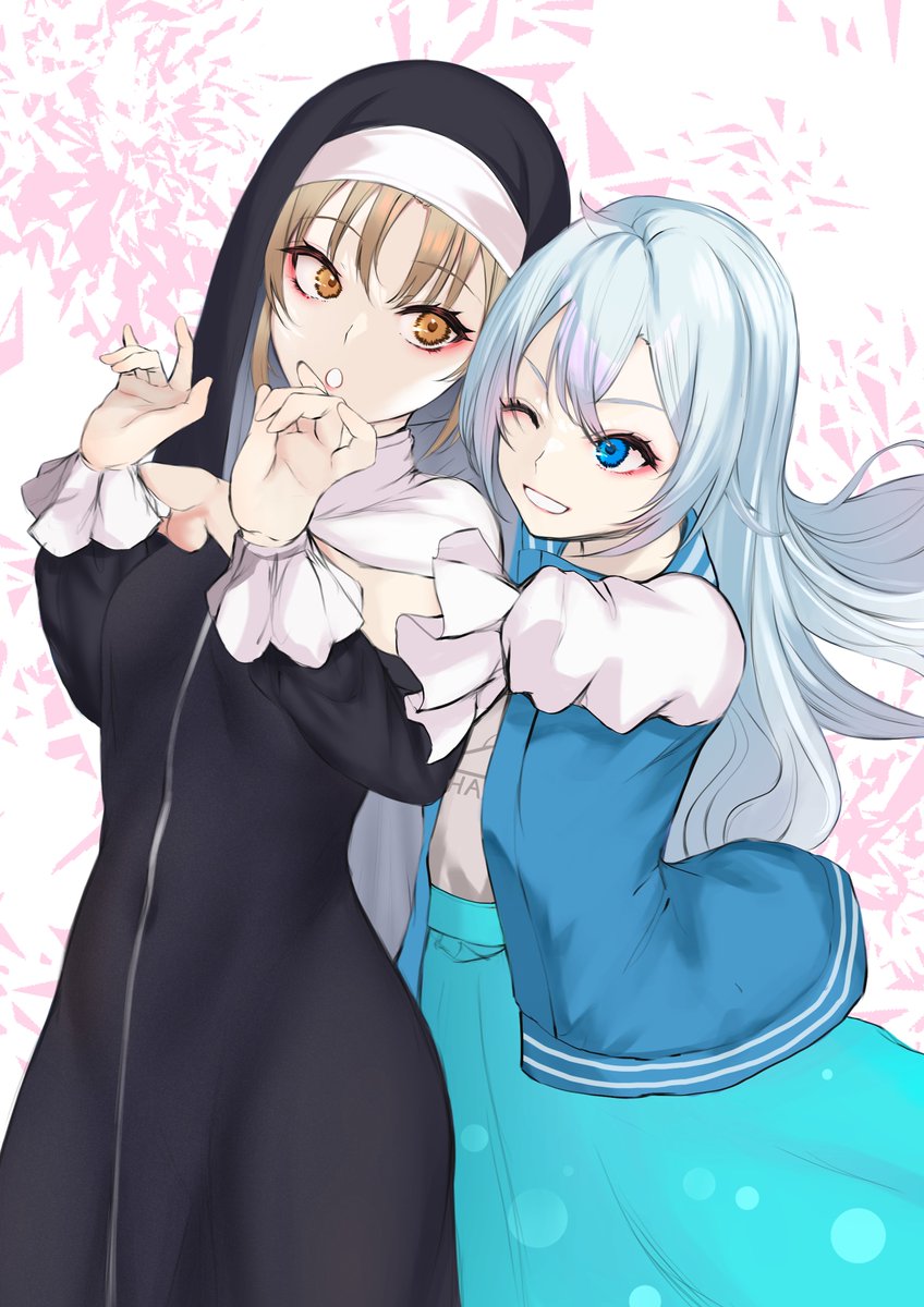 sister cleaire multiple girls 2girls nun long hair habit blue eyes jacket  illustration images