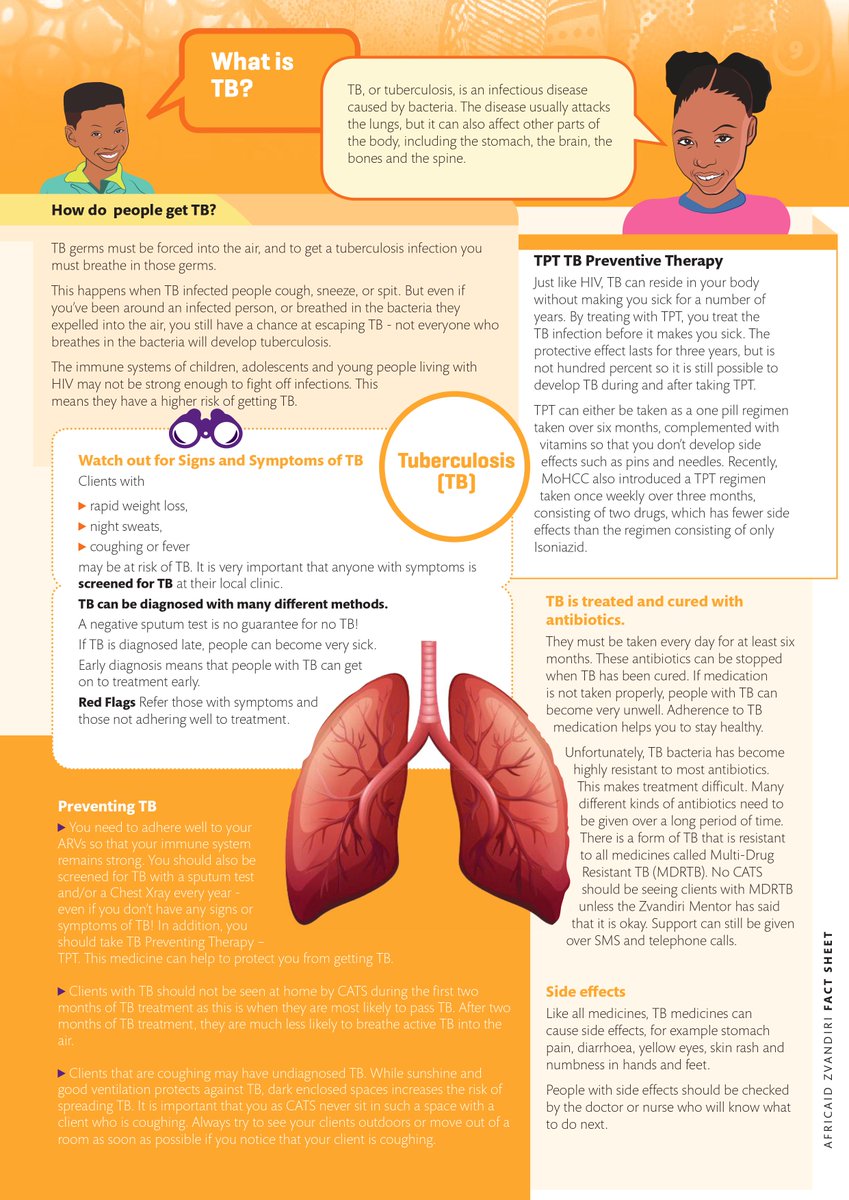 Get informed this #WorldTBDay2021 with our TB factsheets - for this and more you can access our youth friendly resources up on our website africaid-zvandiri.org/tools-materials #withsupportwestandstrong