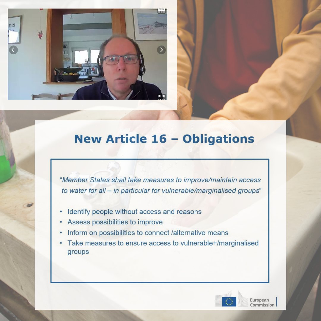 UNECE_Water's tweet photo. Mr.Sponar,@EU_ENV presents #equity dimension of the new #EU #DrinkingWaterDirective on maintaining access to water for all,in particular for #vulnerable&amp; #marginalized groups. How the #ProtocolWaterHealth can help://bit.ly/2NIRdVN
@right2water @EU_Commission @eureau  #ExpertGroup https://t.co/9Il9icmRxm