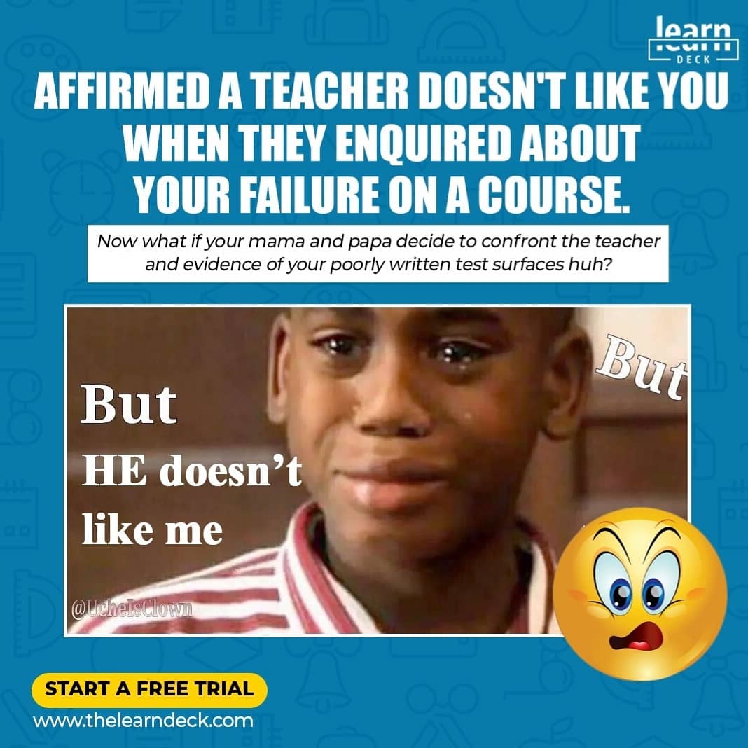thelearndeck's tweet photo. - So we'll love to hear from you, what other lies did you tell your parents as regards
school matters? 😁👇
#LearnDeck #Learning #learn #learningathome #online #onlinebusiness #onlineclasses
#onlineclassmemes #onlinetutor #onlinetutorial #onlinelearninginafrica #freeclass https://t.co/rgFc64qQHi