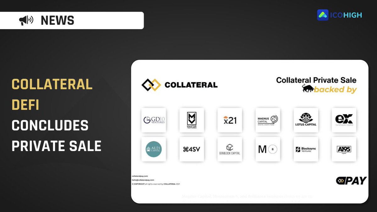 icohigh_net's tweet photo. #CollateralDefi Concludes Private Sale, Receives Funding From 12 VCs.
https://t.co/V02V5li2ds

$COLL details - https://t.co/GeH7r50jbe

@CollateralDefi https://t.co/ZL5phvD0kP