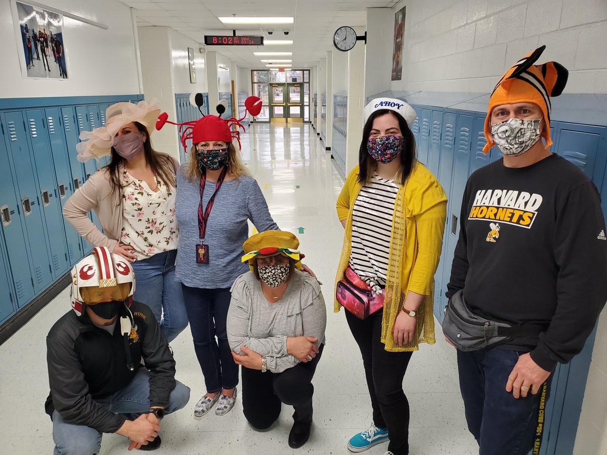 Teachers in the science wing are enjoying #WackyHatWednesday!