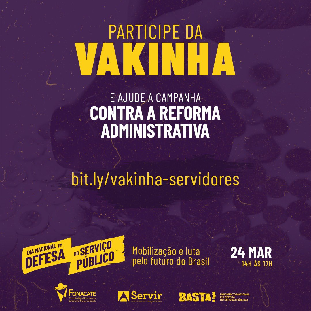 Fonacate's tweet photo. #OservicoPublicoEdopovo 
SERVIDORES PÚBLICOS, CONCURSEIROS E SOCIEDADE:

Atendendo a pedidos de diversos seguidores das páginas do Fonacate, a Vakinha tem o objetivo de arrecadar recursos para a campanha contra a Reforma Administrativa - PEC 32/2020.

https://t.co/5TIvJI0O3a https://t.co/kmdsAwUxOP