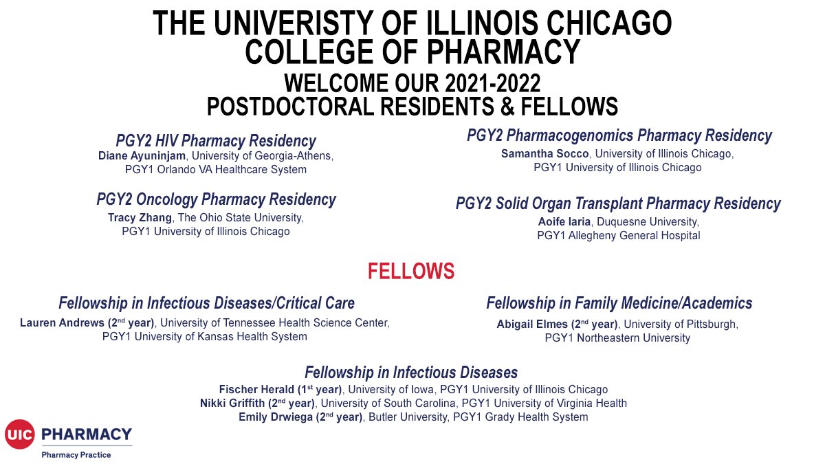 The <a href="/UICPharm/">UIC Retzky College of Pharmacy</a> Department of Pharmacy Practice is #UICProud to present our incoming class of pharmacy residents and fellows! Congratulations on this accomplishment in advancing to the next step in your career. We look forward to welcoming you to your new home on July 1st!