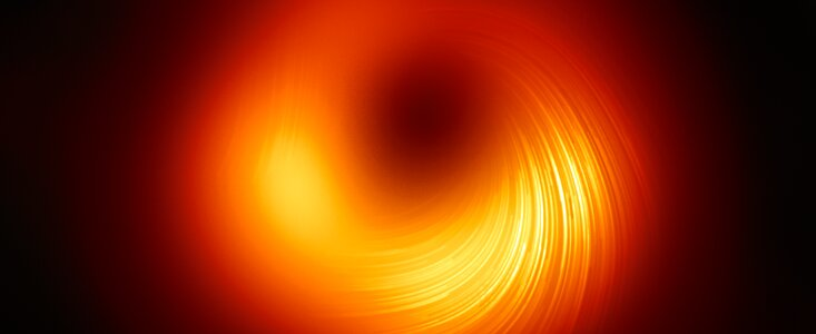 QuantaMagazine's tweet photo. Today the Event Horizon Telescope follows up its 2019 blockbuster black hole image with a sequel showing the orientation of light — and therefore the magnetic field — around the supermassive object. https://t.co/0LvZOjxzgE https://t.co/fmLcqYPRYq