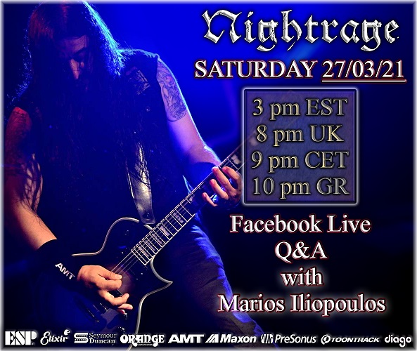 MariosNIGHTRAGE's tweet photo. This Saturday 27th of March
 DO NOT MISS  on the Nightrage Facebook channel,   Q&amp;A 

https://t.co/K7rrqKq9je

at 3 pm EST
     8 pm UK
     9 CET
     10 GR

@ESPGuitarsUSA @SeymourDuncan @ElixirStrings @OrangeAmps @AMTElectronics @GODLYKEINC https://t.co/NKwk2ez1Lw