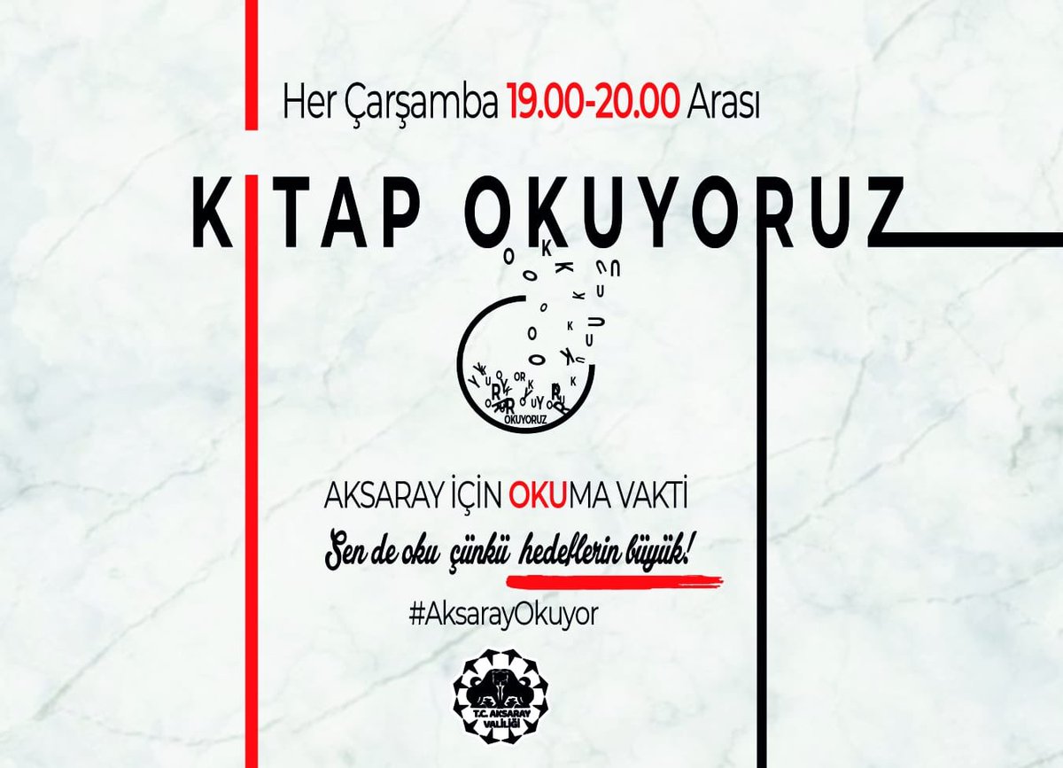 KitapAksaray's tweet photo. Aynı gün aynı saatte okuyoruz.
@aksarayvaliligi hesaplarını takip eden,
#Aksarayokuyor hashtagı ile okuduğu kitaptan alıntı yaparak etkinliğimize katılan takipçilerimize kitap hediye etmeye devam ediyoruz.
Kitap okuyun kazanın... https://t.co/2NDR2vtVsT