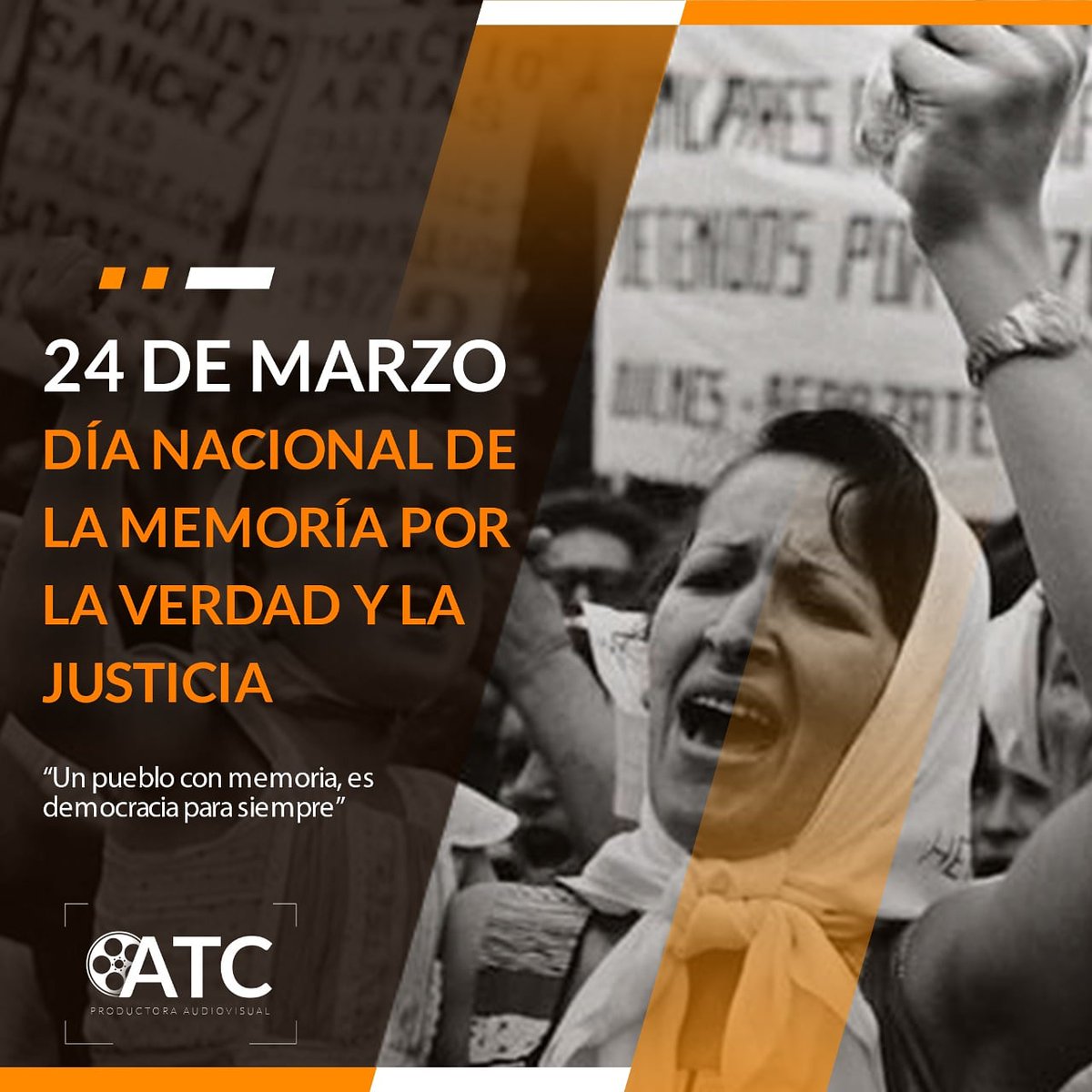 produccionesatc's tweet photo. 24 DE MARZO: DIA NACIONAL DE LA MEMORIA, POR LA VERDAD Y LA JUSTICIA.

Desde Producciones ATC decimos: "Nunca mas". https://t.co/H7LSJFbtFG