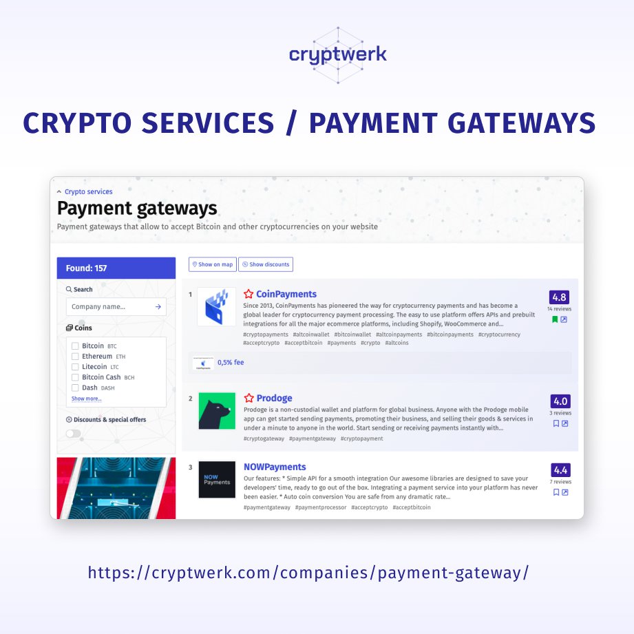 Cryptwerk_com's tweet image. 🔺How to start accepting crypto currencies in your store
🌐 cryptwerk.com/post/how-to-ch…

🔸150+ crypto processing companies
🌐 cryptwerk.com/companies/paym…

#acceptbitcoin #acceptcrypto #bitcoinaccepted #gateway #bitcoinstore #massadoption