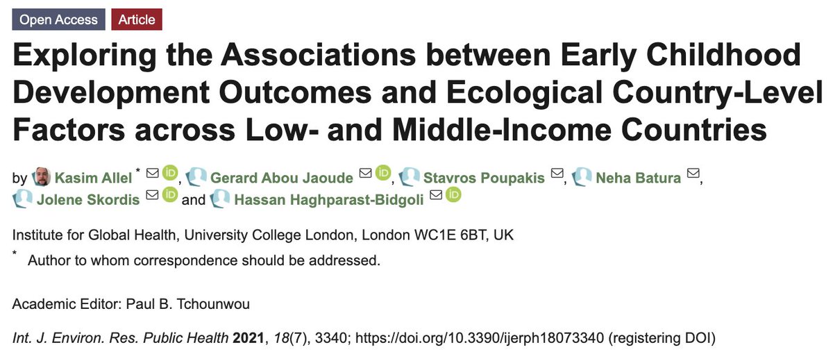 IGH - EGHD (@uclighe) on Twitter photo An exciting new paper by <a href="/kasim_allel/">Kasim Allel</a>, Gerard Abou Jaoude, <a href="/StavrosPoupakis/">Stavros Poupakis</a>, <a href="/nehabat/">Neha Batura</a>, <a href="/JSkordis/">Jolene Skordis</a>, <a href="/HHaghparast/">Hassan Haghparast</a> explores country-specific factors that affect early childhood development in LMICs. Full text: mdpi.com/1660-4601/18/7… An exciting new paper by <a href="/kasim_allel/">Kasim Allel</a>, Gerard Abou Jaoude, <a href="/StavrosPoupakis/">Stavros Poupakis</a>, <a href="/nehabat/">Neha Batura</a>, <a href="/JSkordis/">Jolene Skordis</a>, <a href="/HHaghparast/">Hassan Haghparast</a> explores country-specific factors that affect early childhood development in LMICs. Full text: mdpi.com/1660-4601/18/7…
