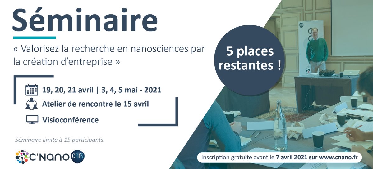C'Nano - CNRS (@cnano_national) on Twitter photo #Séminaire « Valorisez la recherche en nanosciences par la création d’entreprise »
🚨 Clôture des inscriptions dans 2 semaines !!
👥 Plus que 5 places disponibles !
👉 cnano.fr/2021/02/semina…
<a href="/EricLangrognet/">Eric Langrognet</a> #nanos #entrepreneuriat #recherche #valorisation #innovation #science #Séminaire « Valorisez la recherche en nanosciences par la création d’entreprise »
🚨 Clôture des inscriptions dans 2 semaines !!
👥 Plus que 5 places disponibles !
👉 cnano.fr/2021/02/semina…
<a href="/EricLangrognet/">Eric Langrognet</a> #nanos #entrepreneuriat #recherche #valorisation #innovation #science
