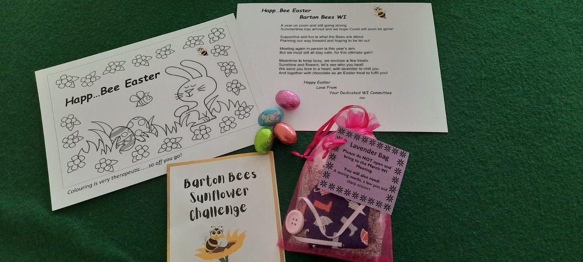 BartonBeesWI's tweet photo. Last night was our Easter Eggstravaganza . The committee delivered an Easter bag to each lady and tried to speak to all of them (105) individually. The bag contained a kit to make something at our meeting, chocolate, sunflower seeds for a summer long challenge, and a poem https://t.co/haDexSu6tp