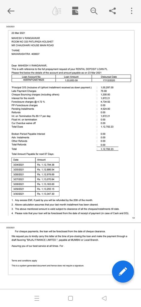 Prakash85008501's tweet image. Bajaj finance ka recovery agent without the permission of customer sending the pre closer copy🤔that too in WhatsApp? Whose has given u permission to use the WhatsApp is bajaj finance is unaware of it ? Needs immediate action @sanjivrbajaj @Bajaj_Finserv @Bajaj_Finance @RBI