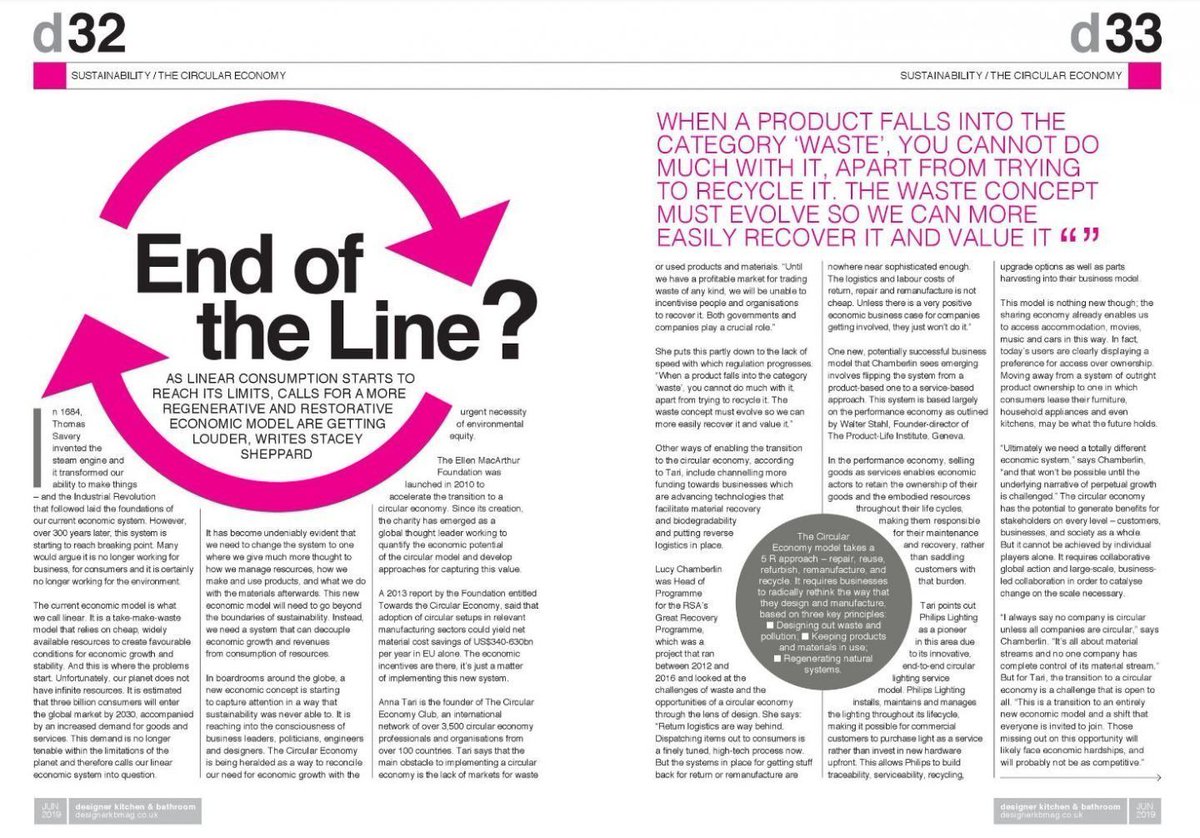 StaceyJSheppard's tweet photo. What is the Circular Economy? I wrote an article all about it for @Designerati Kitchen & Bathroom magazine. If you’d like to find out more, this is worth a read. https://t.co/oWN2MfzFcX #circulareconomy #designforreuse https://t.co/8JikoQKzxd