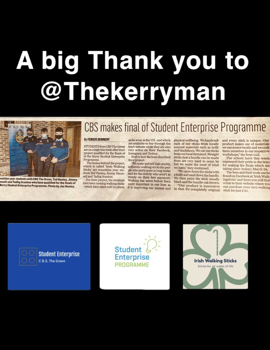IrishWalkSticks's tweet photo. A big Thank you to @kerryman_ie for the write up today! Much appreciated 👍🏻👍🏻👏👏👏 @thegreencbs @StudentEntProg @KerrySEP @TownsendMaeve https://t.co/A5Im9qP0Sc