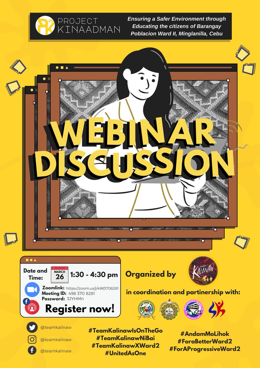 TeamKalinaw's tweet photo. Hello mga ka-Team Kalinaw! Andam naba mo para sa Kaalam ug Kahugyaw? 

We would like to update you again on our webinar session that will happen this March 26, 2021 at 1:30 to 4:30 PM. https://t.co/UI222tNjvO