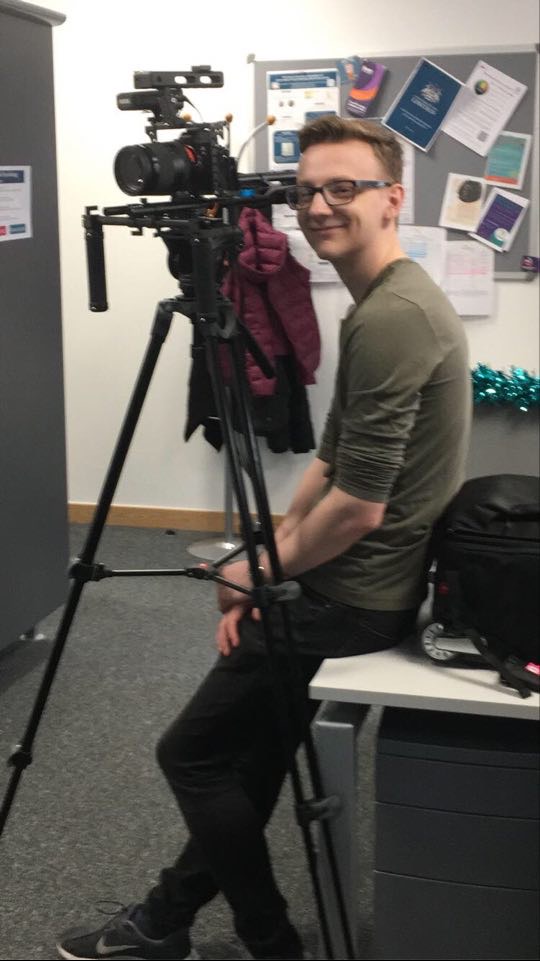 allgoodfilm's tweet photo. My #lastnormalphoto before lockdown last year was on set at @unilincoln shooting in a full body imaging scanner (and actually airdropped from my good buddy Josh). Look how happy I am to be squished between a camera and a desk. Take me back please and thanks https://t.co/JiIMsNLxhl