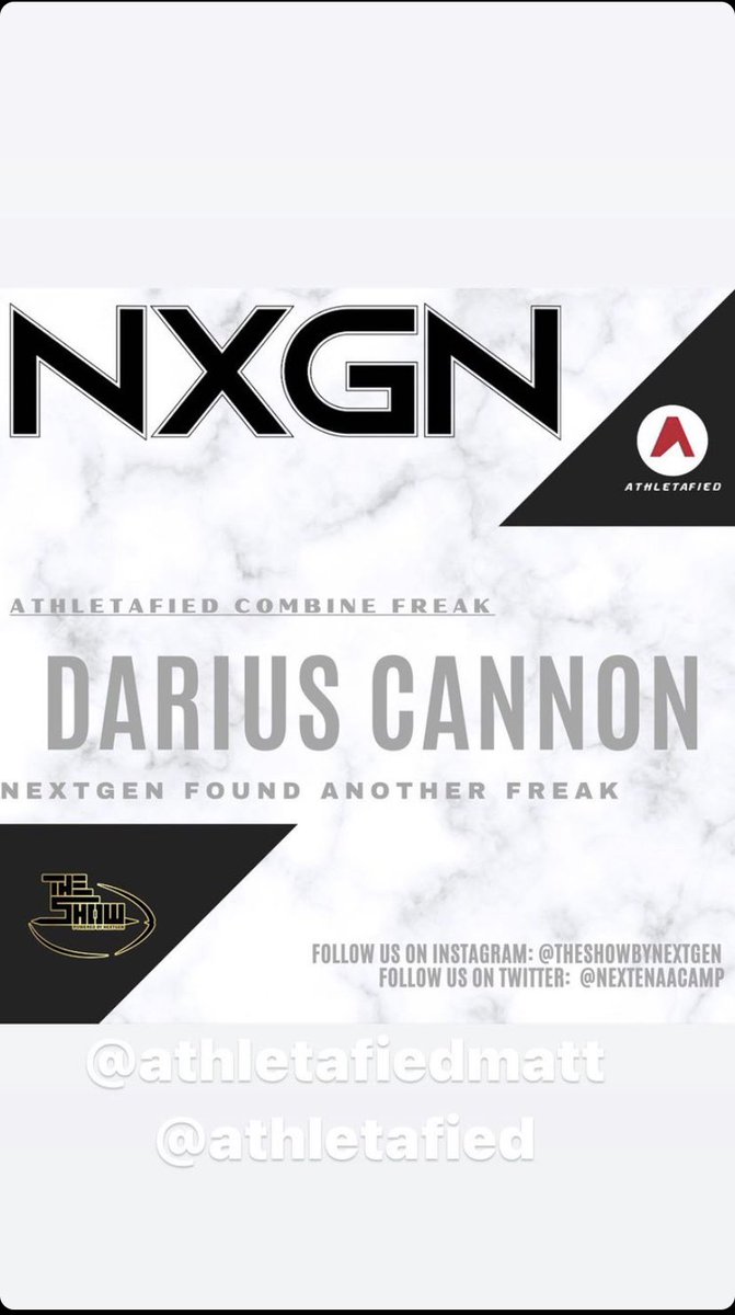 DariusCannon2's tweet photo. Honored to be recognized as one of the Athletafied Combine Freaks. Thank you! @TheSHOWByNXGN @athletafiedmatt @athletafied @Topshelf_TJ @CoachBrown_MDN @RecruitGeorgia @Topshelf_fit @CamNewton7v7 https://t.co/7tZxiGgm6b