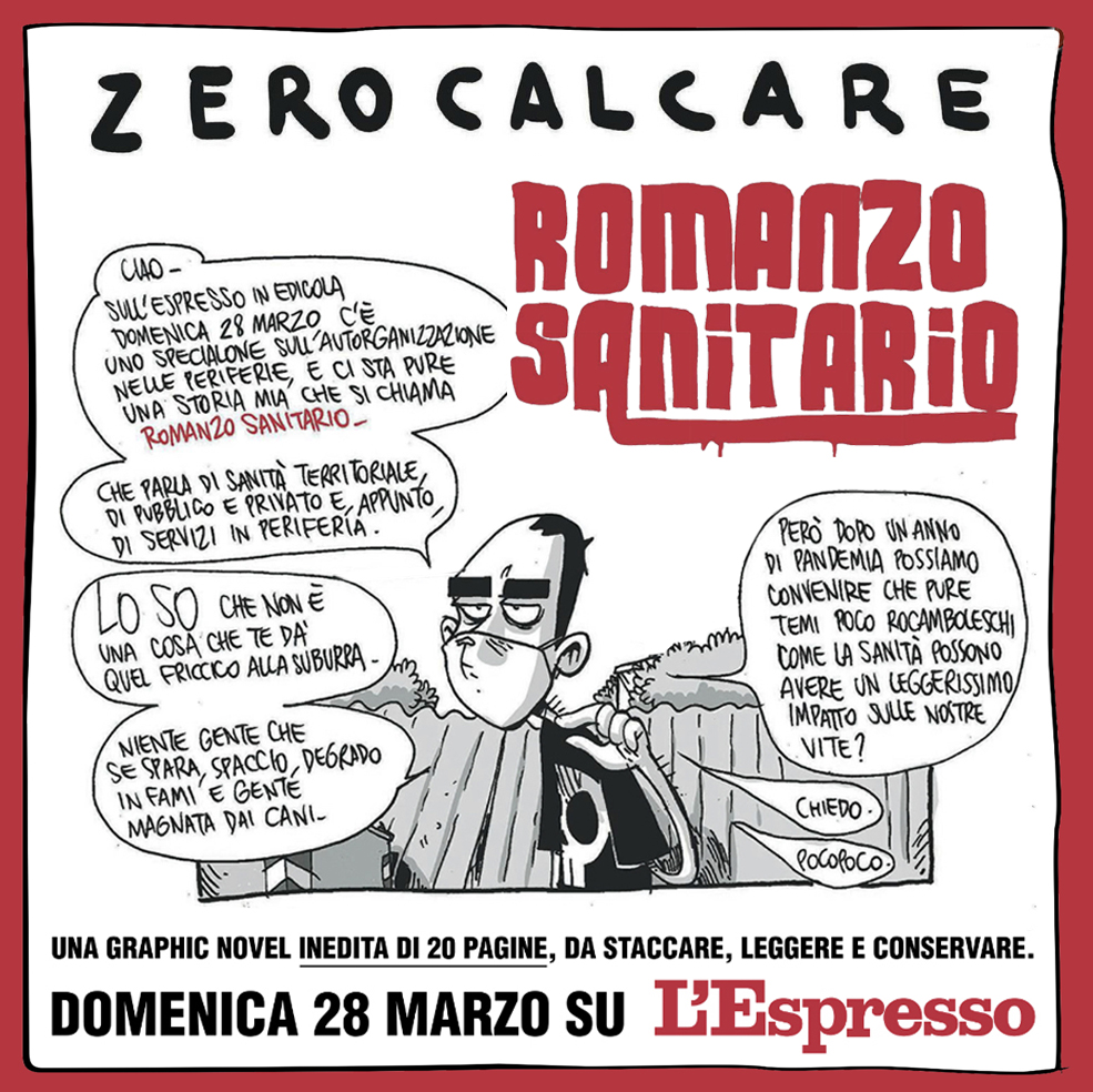 espressonline's tweet image. ❗️Abbiamo una sorpresa per voi. 

Domenica sull’Espresso trovate una nuova storia inedita di @zerocalcare 😱 

#RomanzoSanitario