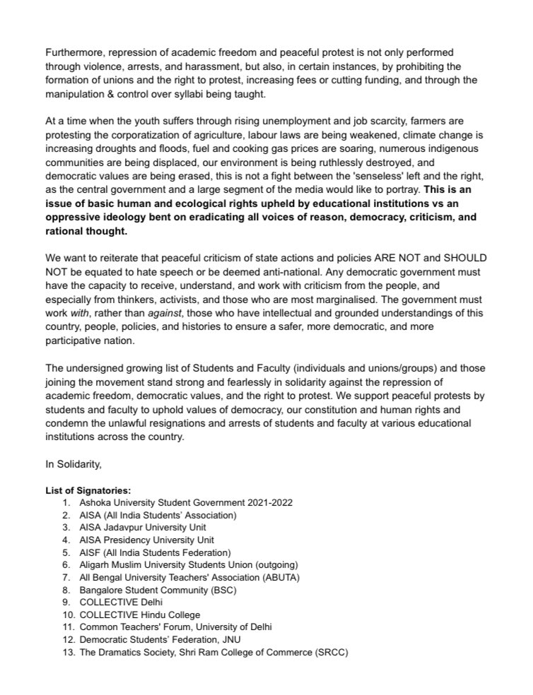 pusu2019's tweet photo. Statement of Solidarity by Students and Faculty across India to uphold Academic Freedom, in context of the recent events at Ashoka Uniersity.Presidency University Students' Union is also in solidarity and has signed the Statement. 

#AcademicFreedom #AshokaForAcademicFreedom https://t.co/nRyq87zREZ