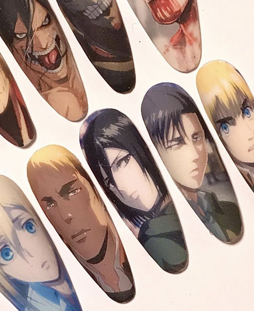 GuoPee's tweet photo. Custom Attack On Titan handmade nails by ballpit_addict https://t.co/GyJ9rYyHyn