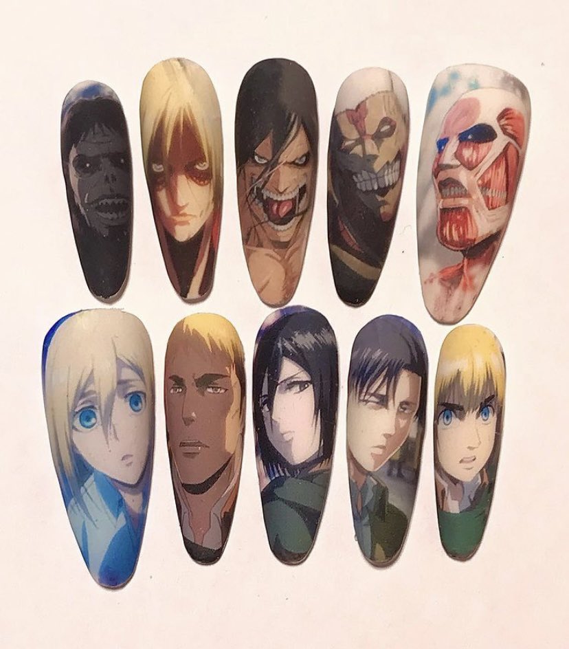 GuoPee's tweet photo. Custom Attack On Titan handmade nails by ballpit_addict https://t.co/GyJ9rYyHyn