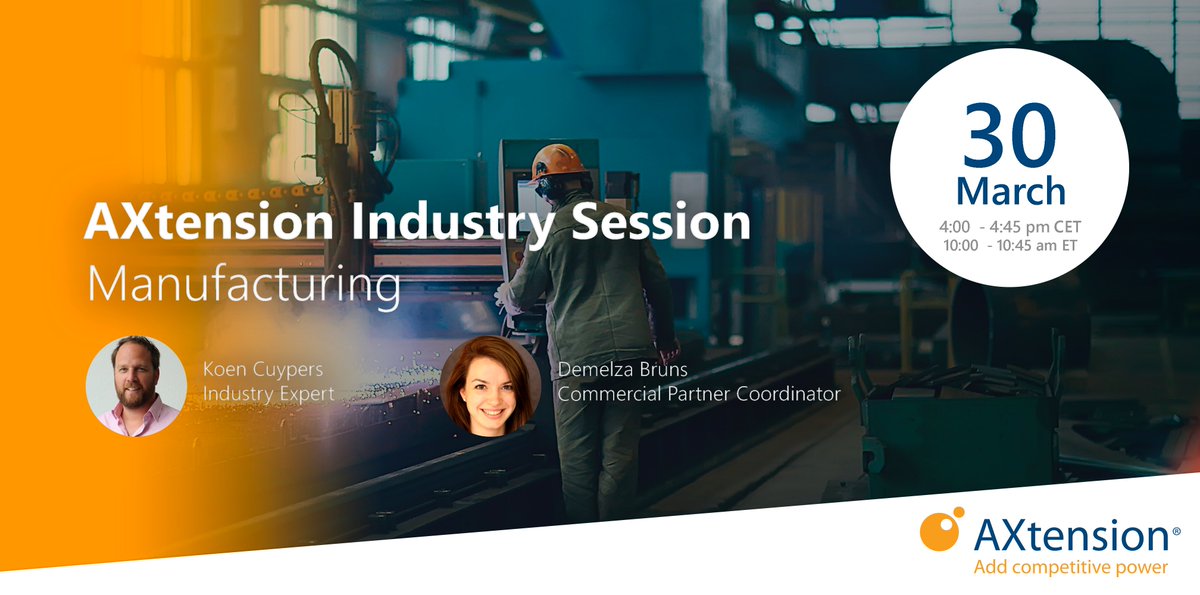 AXtension's tweet photo. Imagine you are managing your Manufacturing business with real time actionable insights allowing you to manage by exception and are fun to work with. Interested in learning more?

Sign up for the AXtension® Manufacturing Industry session on March 30th.

https://t.co/xrCAm2R4CA https://t.co/IYqXpZt9i5
