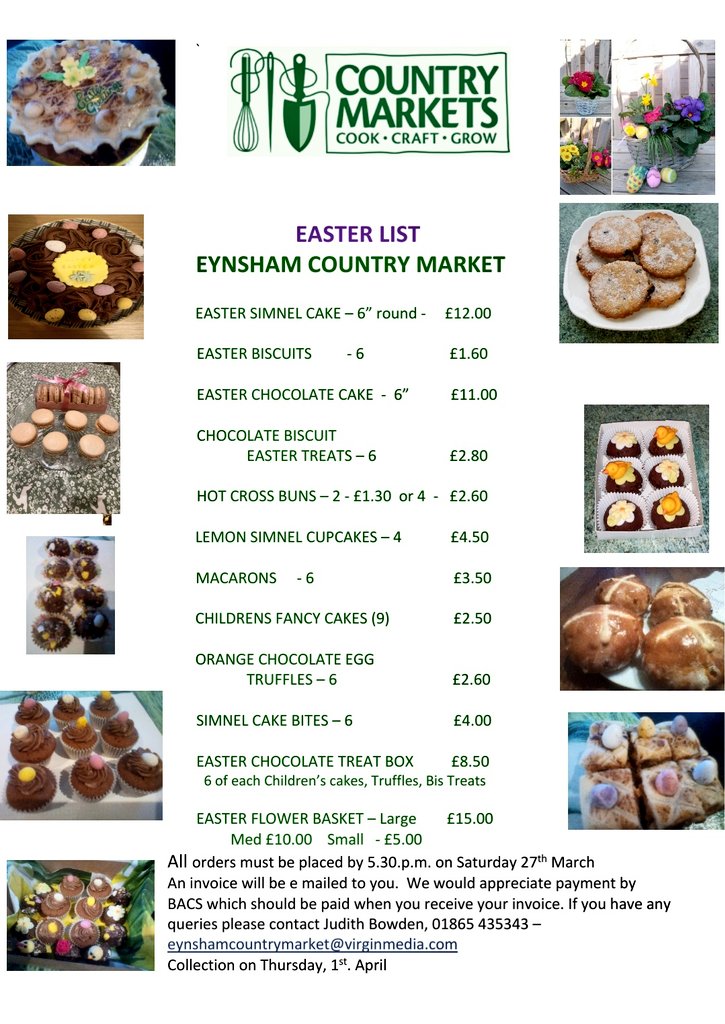 EynshamMarket's tweet photo. Lots of lovely tempting chocolate #cakes, #Simnel cake, #macarons, #biscuits and planted #spring baskets on our #Easter click and collect list.  #Easter2021 #eynsham #shoplocal #supportlocal #witney #Oxfordshire https://t.co/GYZFpG5ukO