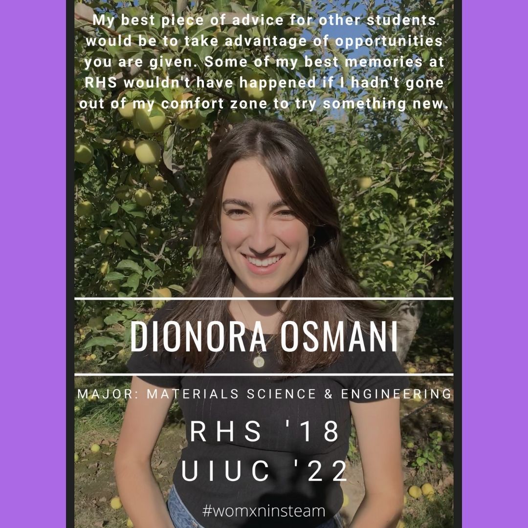 RomeoMathDept's tweet photo. Take advantage of opportunities you are given. Some of my best memories at RHS wouldn't have happened if I hadn't gone out of my comfort zone to try something new.
-Dionora Osmani, RHS '18, UIUC '22
#WomxnsHistoryMonth #WomxnInSteam #SeeYourselfInMath https://t.co/ajl0xuDCa9