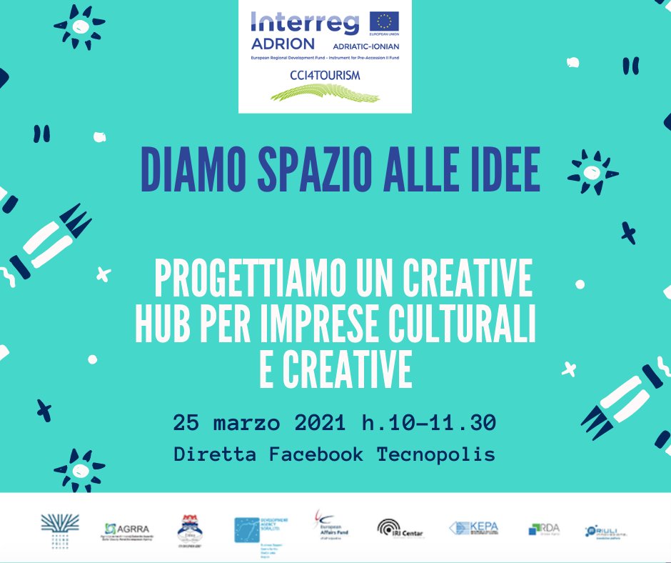 🚩 Sei un'impresa culturale e creativa ❓
Vuoi dare spazio alle tue idee in un nuovo Creative Hub❓
⚡️Partecipa il 25 marzo ore 10 alla diretta per scoprire questa opportunità ⚡️      facebook.com/TecnopolisPST

⚡️Grazie a <a href="/INTERREGADRION/">Interreg IPA ADRION</a>  CCI4Tourism
#Interregproject #Euproject