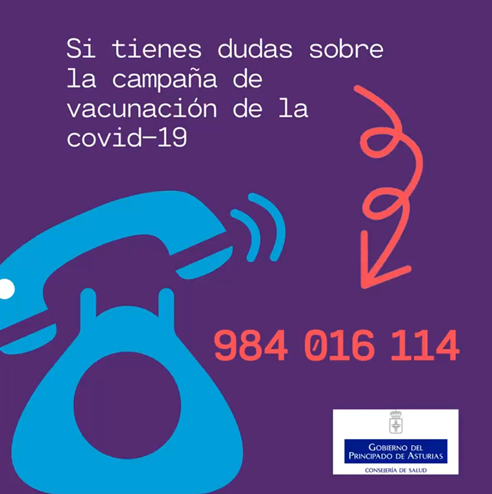 GobAsturias's tweet photo. #SemanaSanta2021 ‼️ #Asturias 
☎️El #Sespa habilita la línea 984 016 114 para ofrecer información a la ciudadanía sobre la campaña de vacunación #COVID19 

☎️Las autoridades instan a cumplir con máximo rigor las medidas de prevención en encuentros familiares, sociales y laborales https://t.co/GlVQQKmLMf