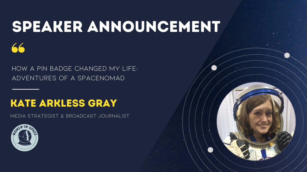 ScotWiSpace's tweet photo. ✨ TALK ANNOUNCEMENT- SpaceKate: How a Pin-Badge Changed My Life ✨

We excited to announce @SpaceKate, a media strategist and qualified broadcast journalist as our final conference speaker!

#Cosmos #WomenInSpace #ScottishSpace #SpaceinScotland #Space #EdiWiSpace #STEM https://t.co/jg0AmMX4C5