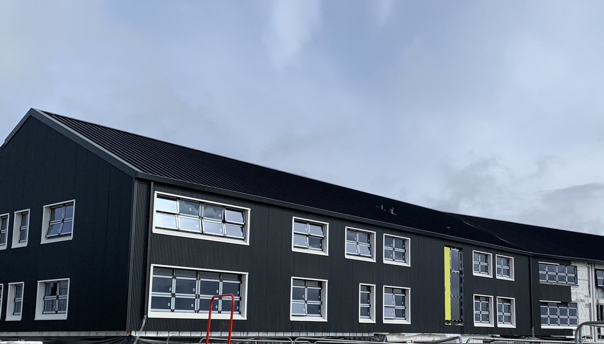 lolt85's tweet photo. Cladding and windows are progressing well on site. Pencoedtre High School is looking great in the morning sunshine 🏗 ☀️ https://t.co/sPcmdh7TBx