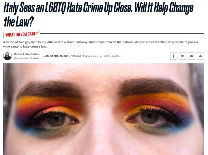 Anche dall’estero si chiedono come sia possibile che l’Italia non abbia ancora una legge contro i crimini d’odio verso le persone #LGBTQ.
Il nostro co-portavoce @Ale__Valera  é stato intervistato da <a href="/thedailybeast/">The Daily Beast</a> a riguardo.

#leggeZan #omotransfobia

bit.ly/3tOY5k7
