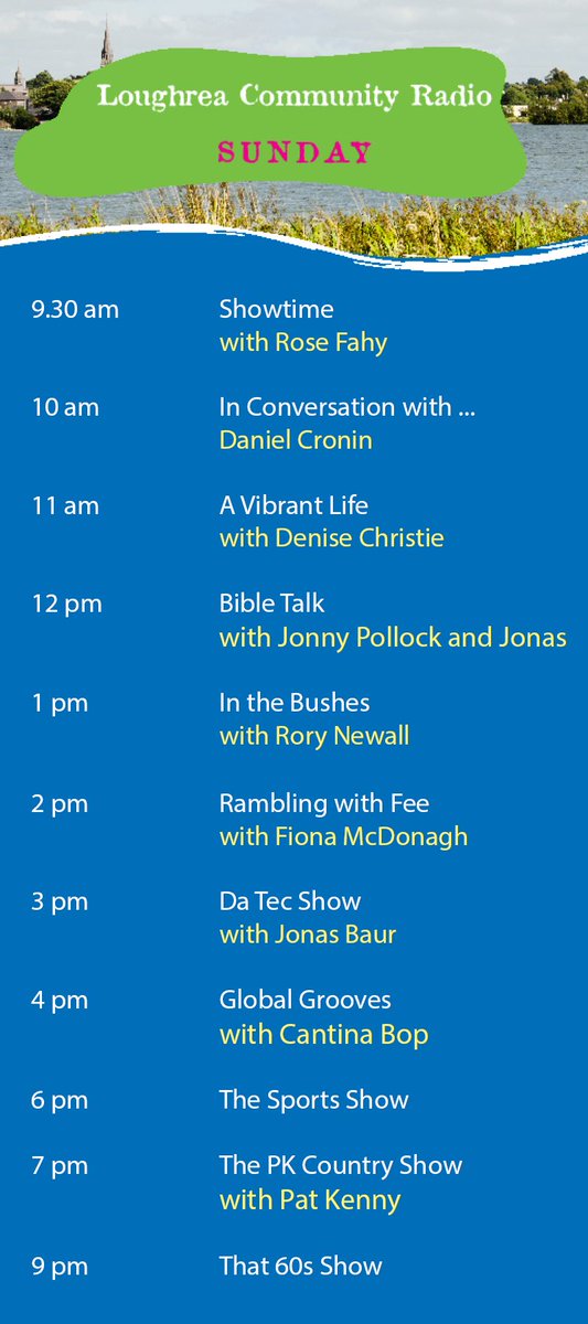 LoughreaRadio's tweet photo. Hey everyone 😊 Here’s this weekends schedule! We’ve got a great variety of shows for everyone to listen to so make sure to tune in this Saturday and Sunday here on Loughrea Community Radio 🎧

Listen live here.... https://t.co/0p5citfIIl https://t.co/nbQ2sVdN9E