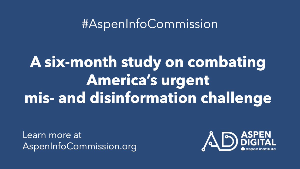 Challenges to truth and democracy continue to rise in the #disinfo crisis. Our #AspenInfoCommission - co-chaired by @katiecouric @C_C_Krebs & @rashadrobinson, and funded by @craignewmark - will recommend short-term actions and longer-term goals to respond aspeninstitute.org/news/press-rel…