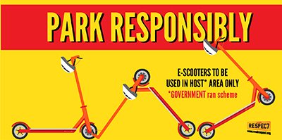 RoadRespect's tweet photo. E-Scooter tips #1 Parking 

Park responsibly and don't cause an obstruction 

#staysafe #escooterinfo #hostareaonly #keepitlocal #sticktotherules #saferisbetter #scooterscanbefun #beresponsible #noobstruction https://t.co/9GwnCF6dJB
