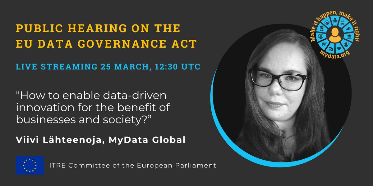 Check out <a href="/viivilahteenoja/">Viivi Lähteenoja (she/her)</a> speaking Thu at the European Parliament's public hearing on the Data Governance Act. 

<a href="/mydataorg/">MyData.org</a> comments on data intermediaries from the human-centric #MyData approach to #personaldata perspective. #DGA #data

Agenda and stream
europarl.europa.eu/committees/en/…