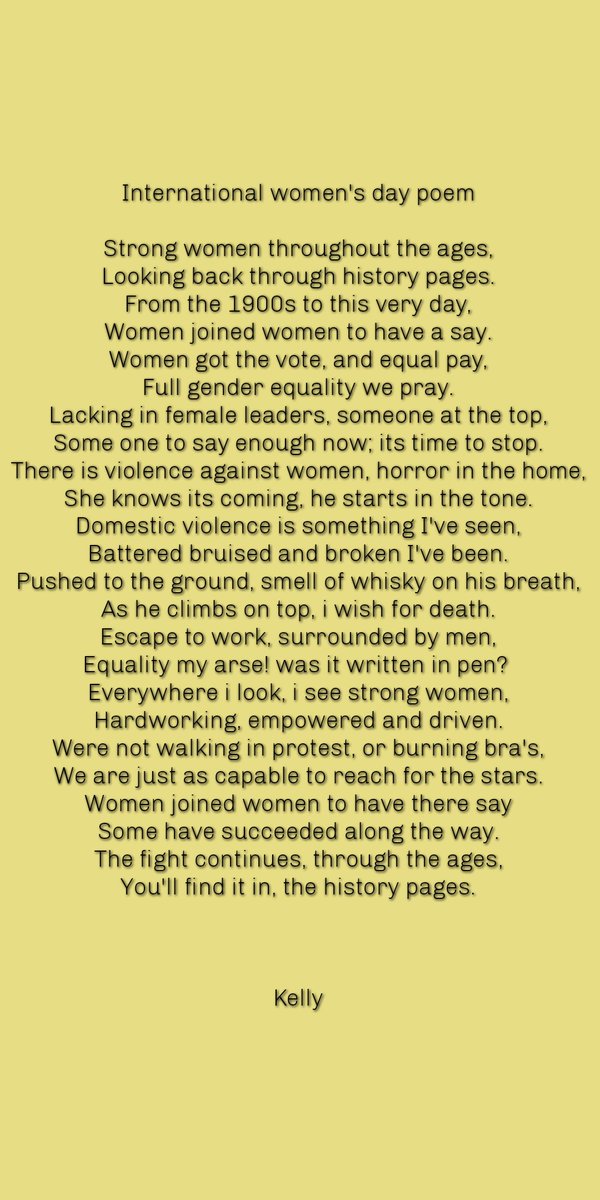 Our 3rd winning poem in or International Women's Day poetry competition was written by Kelly 🙌