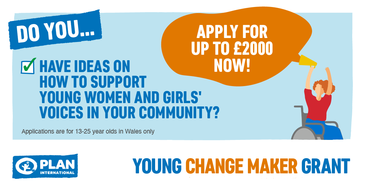 PlanUK's tweet photo. 🎉 We are excited to launch our Young Change Maker Grant scheme with @MoondanceFdn!  

Apply for up to £2,000 to run a campaign, project, or social action to support women &amp; girls. We're supporting young people in Wales aged 13-25 only. Good luck!

👉 https://t.co/D00kPjQSEY https://t.co/9yazcJneDL