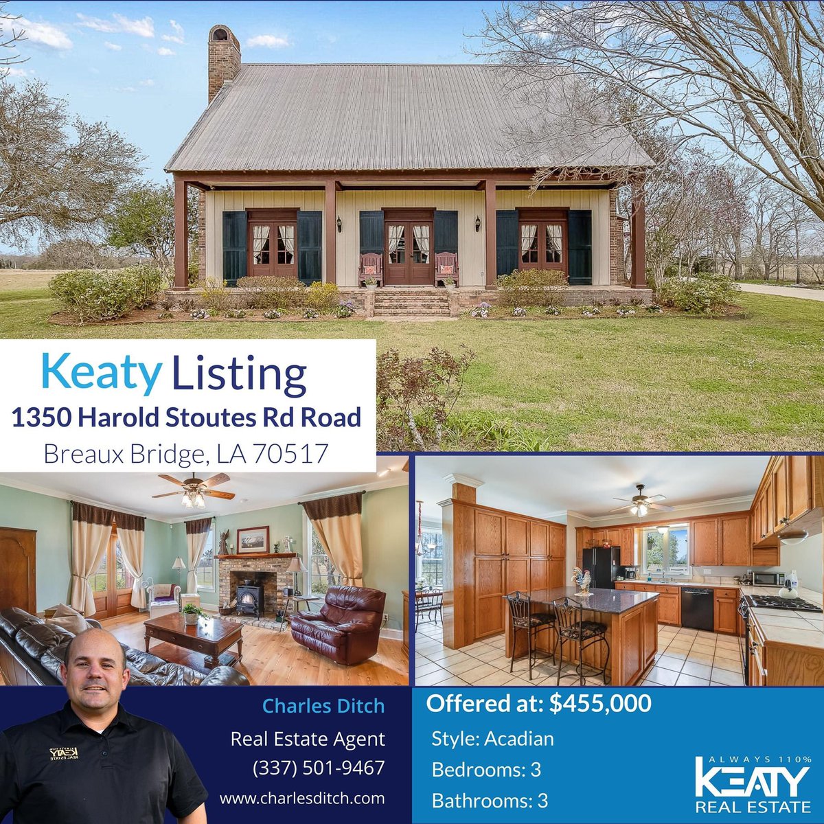 KeatyRealEstate's tweet photo. β¨ UNIQUE KEATY LISTING!
π 1350 Harold Stoutes Rd, Breaux Bridge LA 70517
πΈ listed at $455,000
π 3
π 3
#keatyrealestate #always110 #newlisting #realestate #househunting #dreamhome #forsale #realtor #houses #realestateagent #home #property #realtors https://t.co/Dp1u4nVrLF