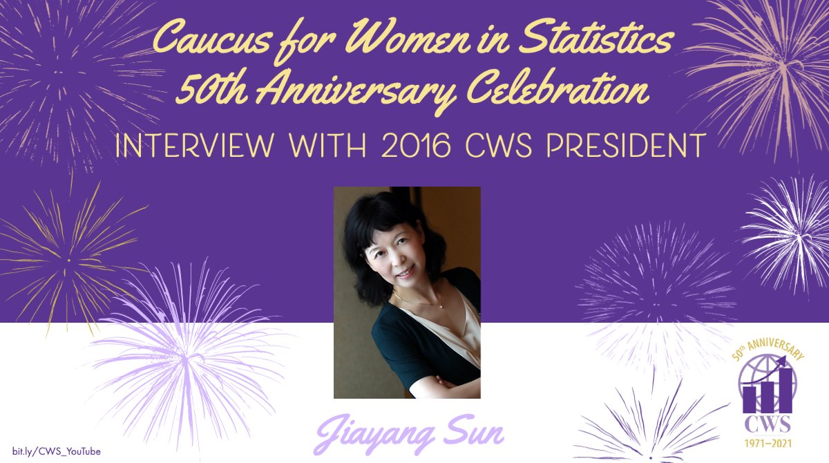 cwstat's tweet photo. To celebrate the 50th anniversary of CWS we're interviewing past CWS presidents on our YouTube channel 🎇 This week we have 2016 CWS President Jiayang Sun, who is also co-host of CWS happy hour tomorrow! #CWStat50years #WomeninSTEM

📺 https://t.co/AaN7P3MTg6 https://t.co/bjC2AToy37