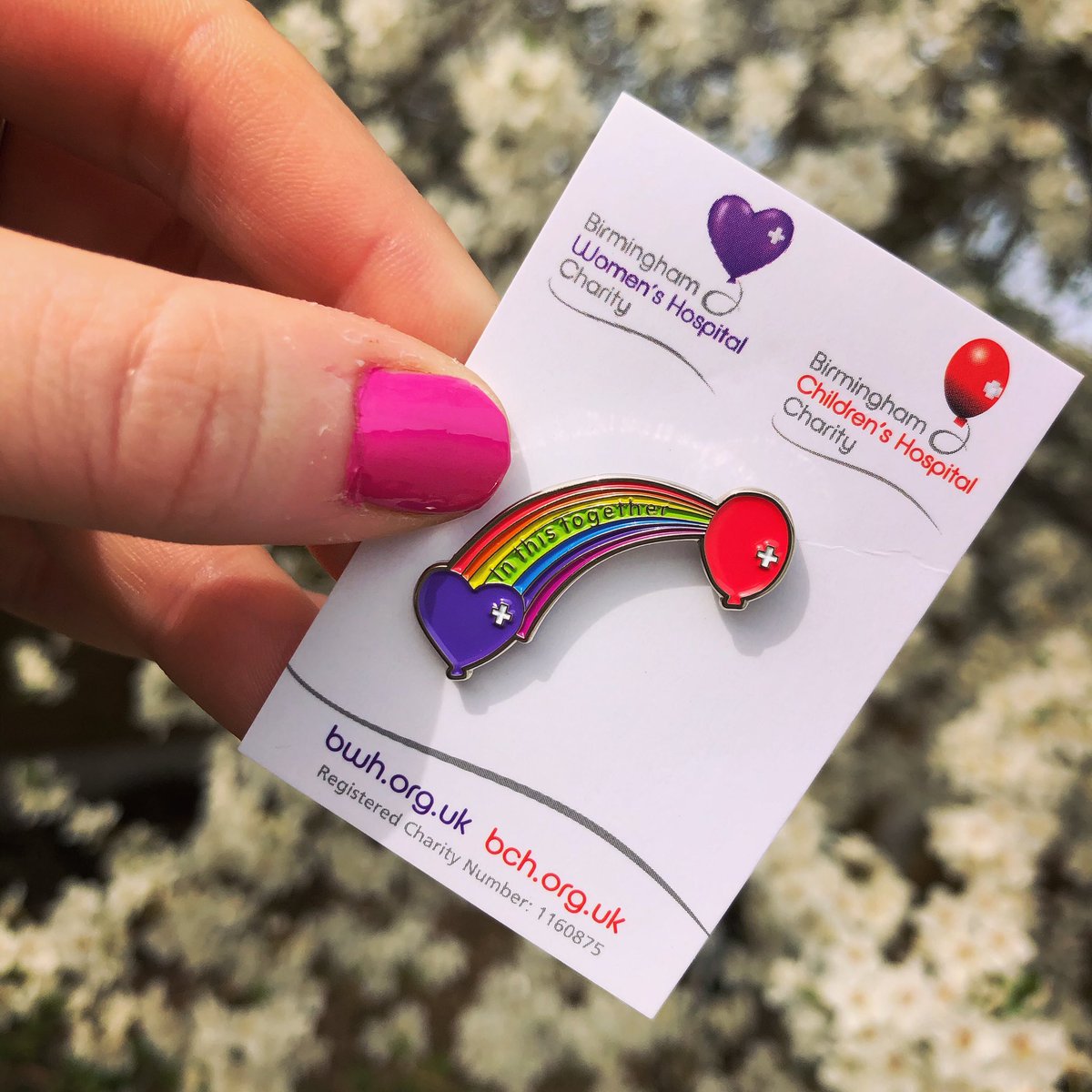Look what I have my hands on 🤩 The very first ‘In This Together’ rainbow pin. As we reflect on the past 12 months and #FindaRainbowDay approaching I challenge you to look to the sky and find a colourful ray of hope cast across it. 🌈 Gets yours here; 
store.bch.org.uk/best-sellers/l…