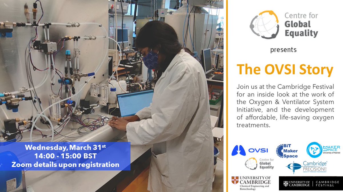 Join us at <a href="/Cambridge_Fest/">Cambridge Festival</a> on 31 March at 2pm BST as we host 'The OVSI Story', a behind-the-scenes look at the development of a low-cost, high impact oxygen and ventilator system.
 
Register here: eventbrite.co.uk/e/the-ovsi-sto…
 
#CGEpartnerproject  #camfest #OVSIStory #OVSI #cocreation