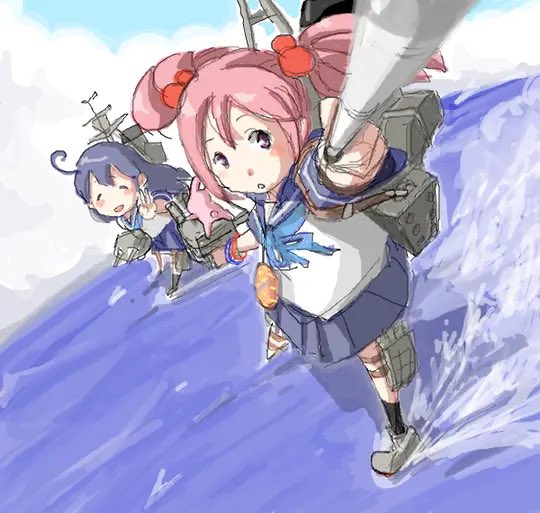 叢雲(艦これ) ,子日(艦これ) 「#見た人も無言でピンク髪美少女貼れ 」|ひじからのイラスト