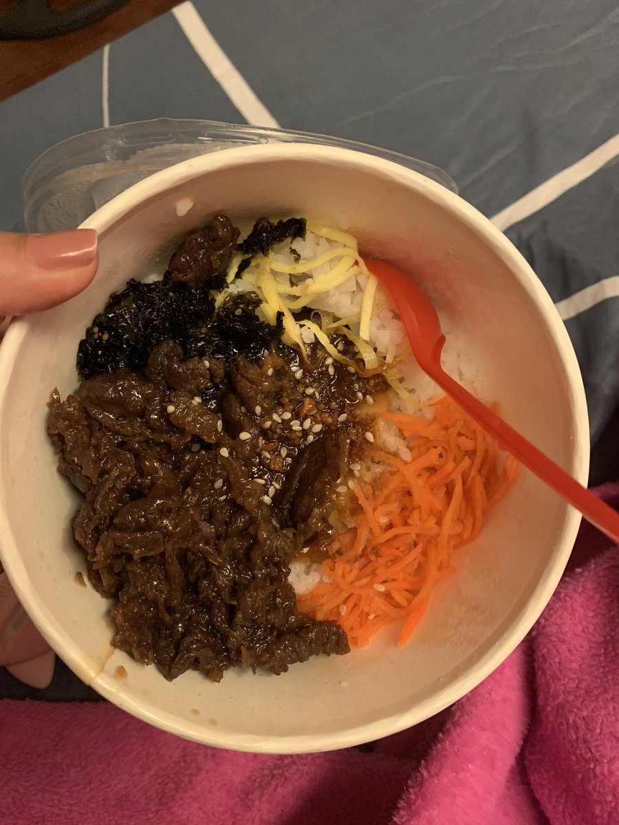 ohletmeknow's tweet photo. i'm having a really horrid day so i got a bibimbowl and ate it in bed while watching yesterday's run ep 💜

anyone else using @BTS_twt as free therapy? 😅 https://t.co/zFqdSXoNfS
