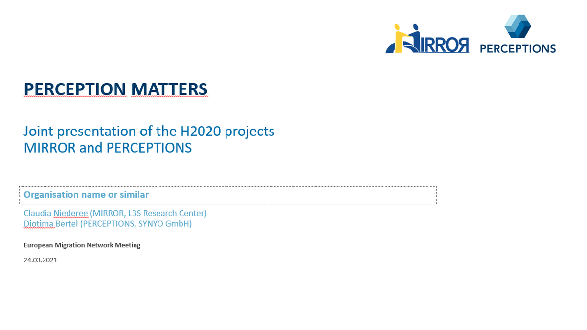 PERCEPTIONS_EU's tweet photo. Together with @h2020mirror, we presented our projects and first insights at today's #EuropeanMigrationNetwork NCP meeting. We look forward to further synergies & collaboration!
@EMNMigration @ITFLOWS1 @MeticosEU @EUHomeAffairs #migrationEU https://t.co/XIyq0OINiJ
